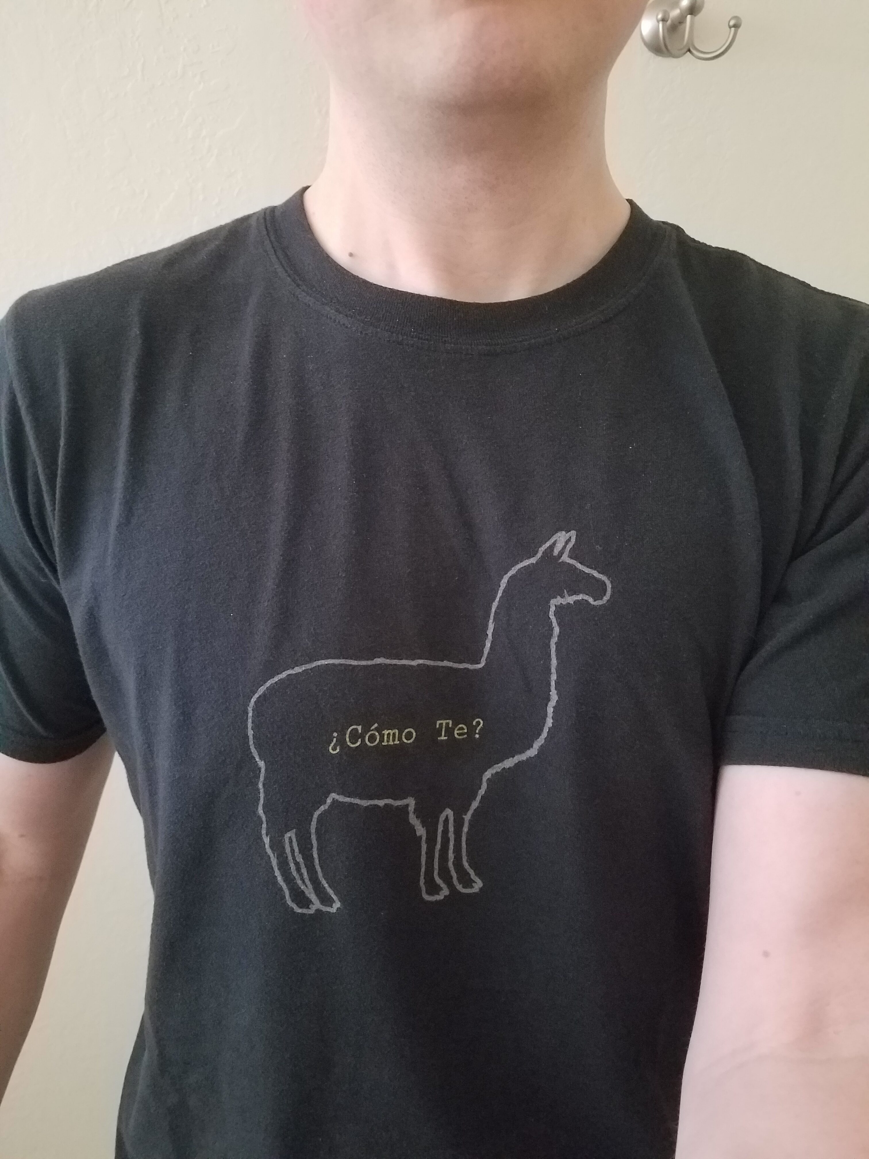 Prana shirt that says, "como te" inside the image of a llama