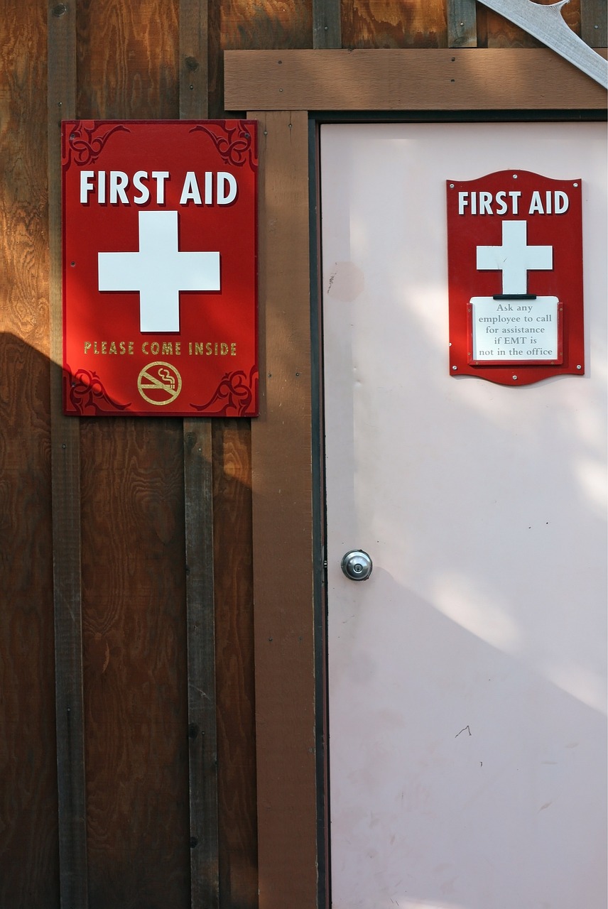 First aid kit next to a door