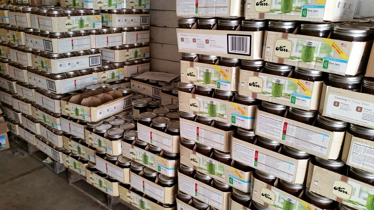 Stack of jars in a warehouse