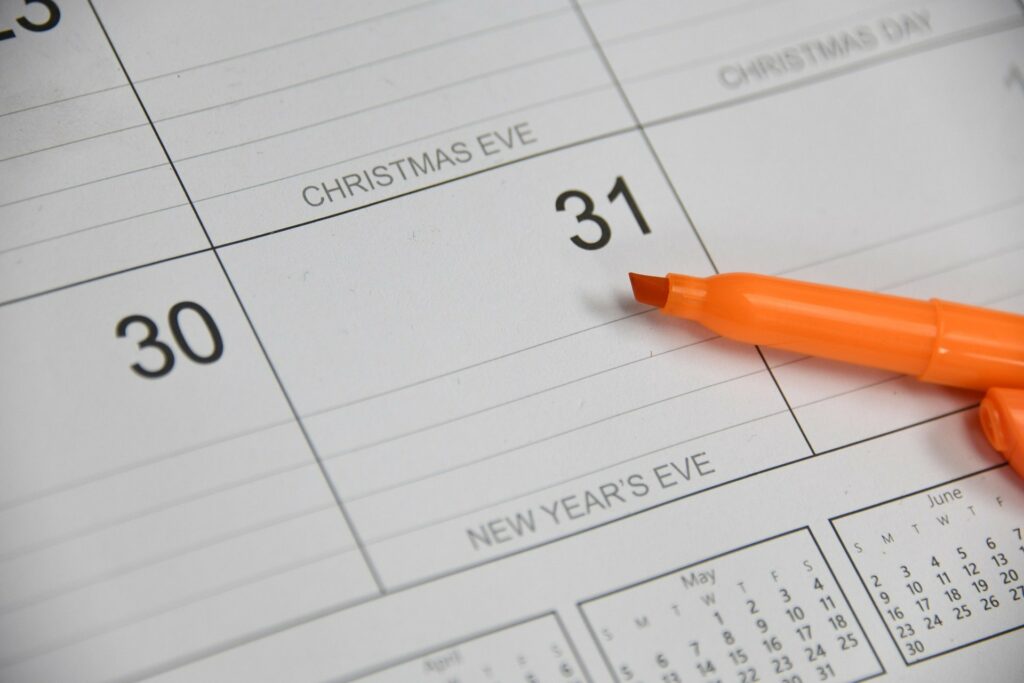 calendar showing December 31