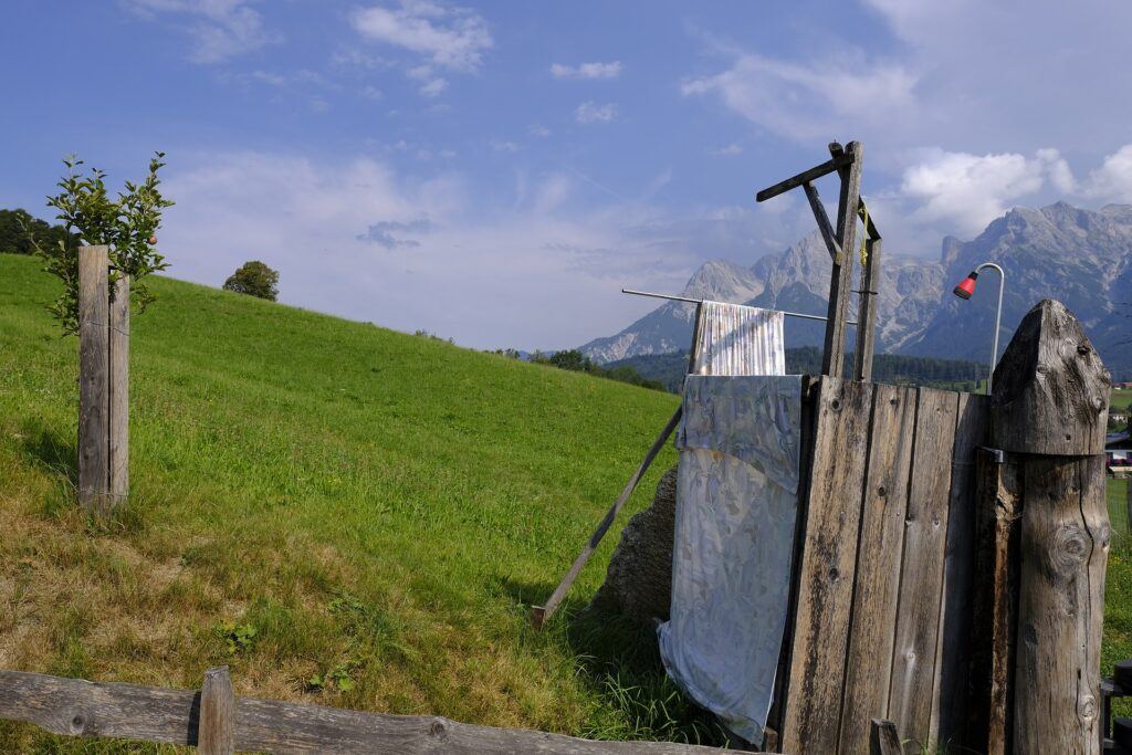 Outside Shower set up on a hill