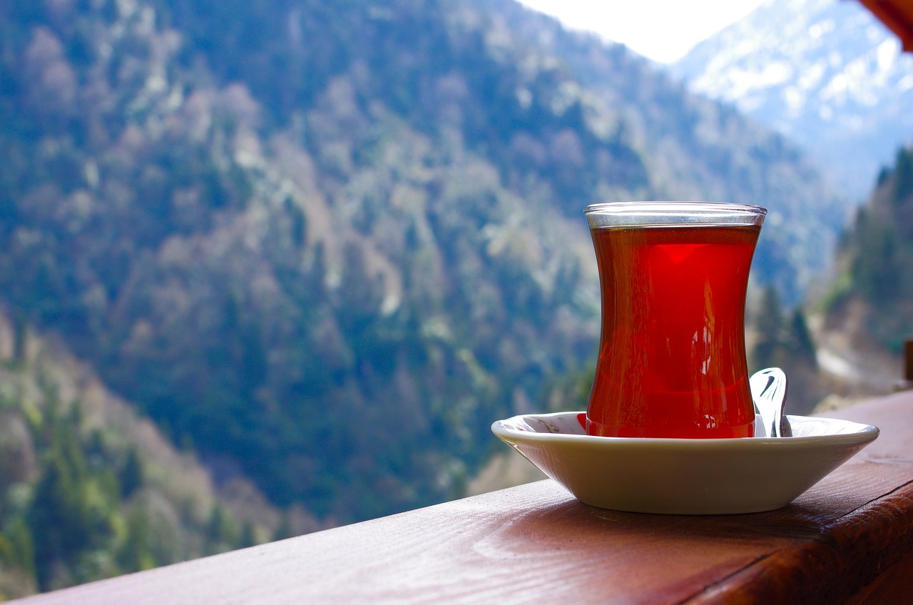 Tea and mountain background