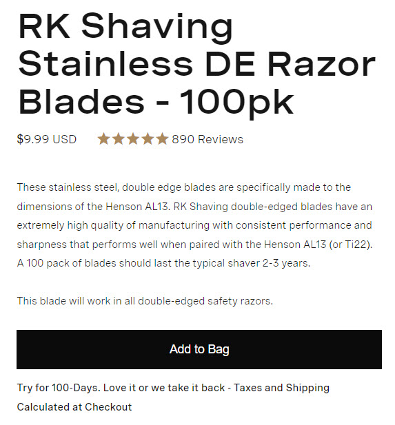 Henson blades - no mention of non returnable - taken from website