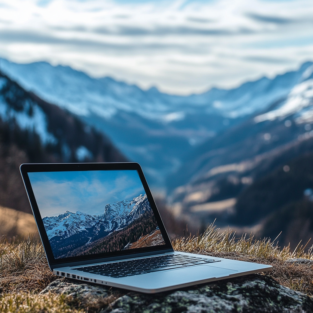 Laptop with mountain view