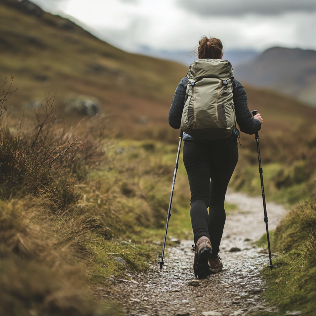 Person with hiking poles on trail