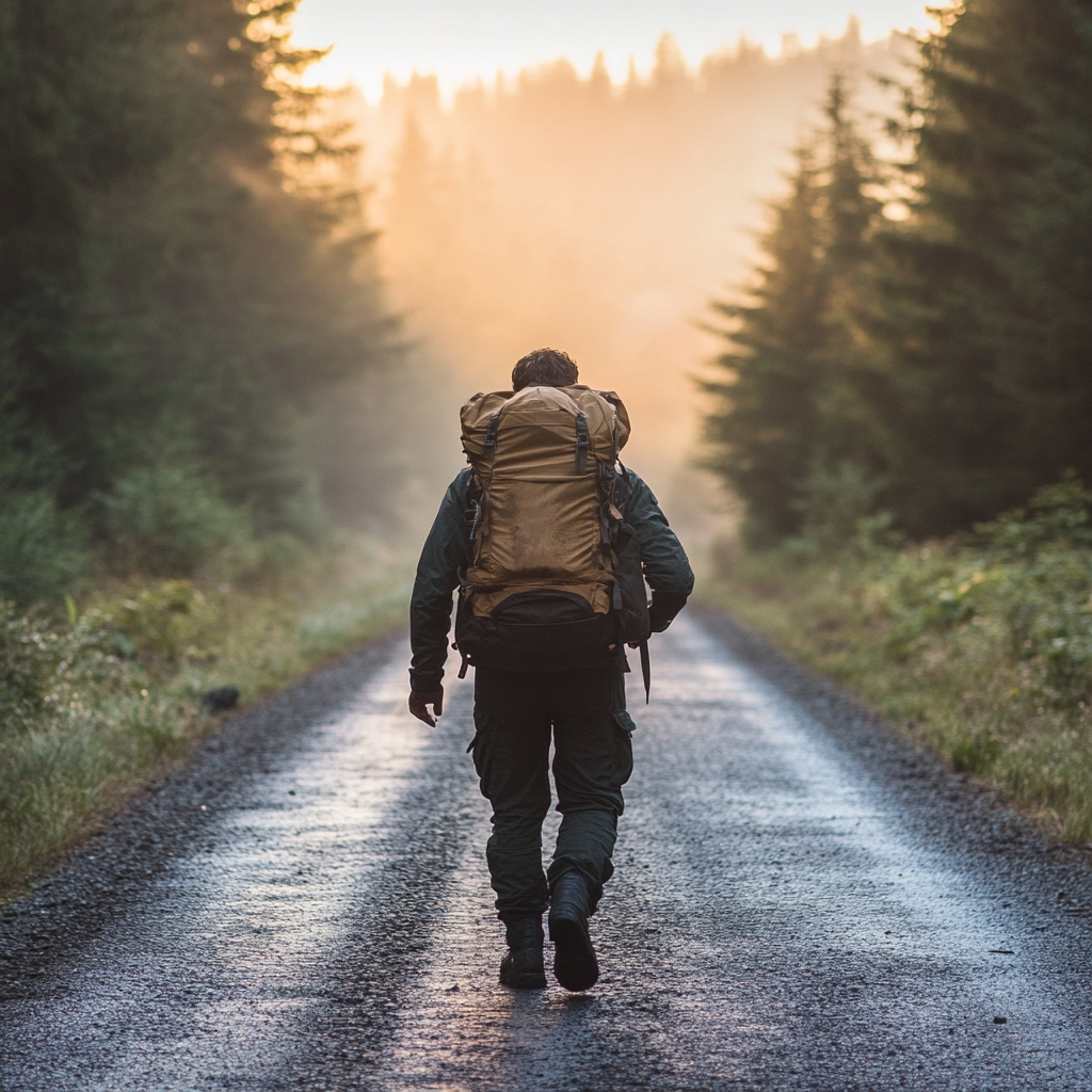 person walking with backpack