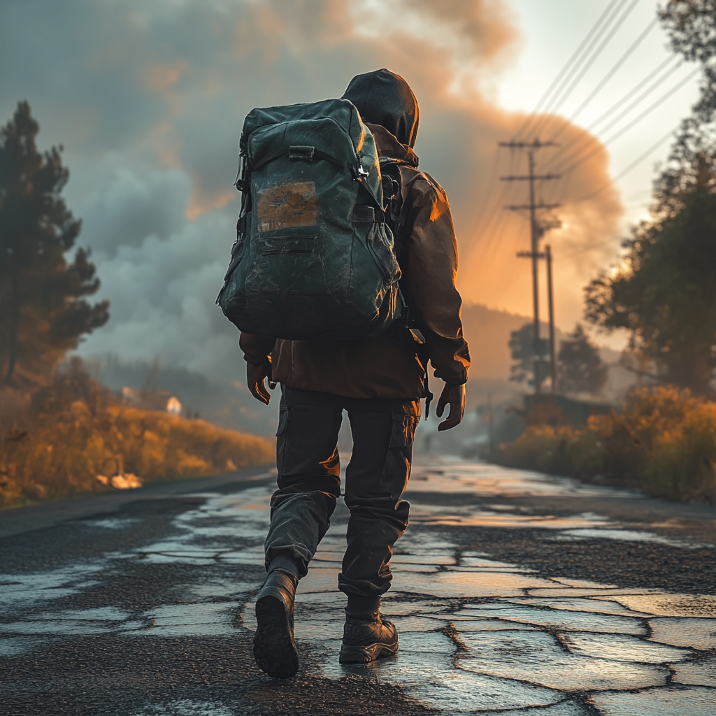 wildfire smoke in background