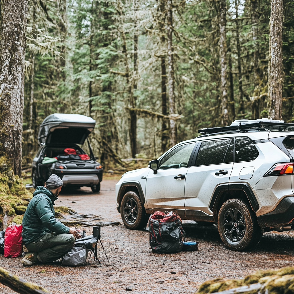 camper checking gear