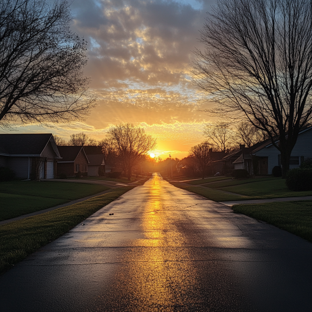 peaceful sunrise quiet neighborhood