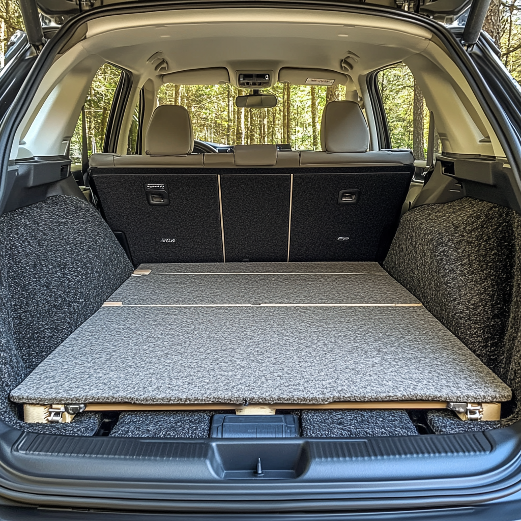 carpeted sleeping platform with hinges