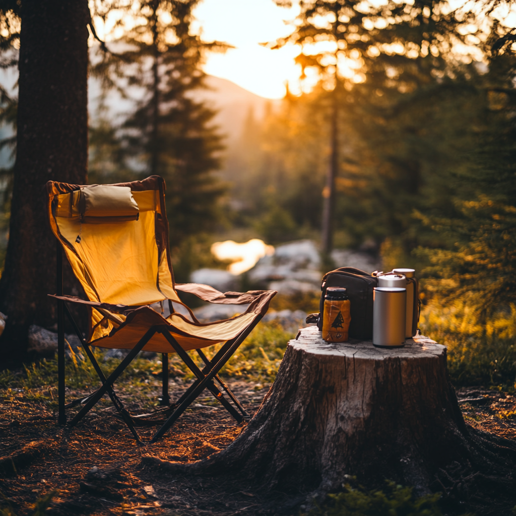 peaceful camp setup at sunrise