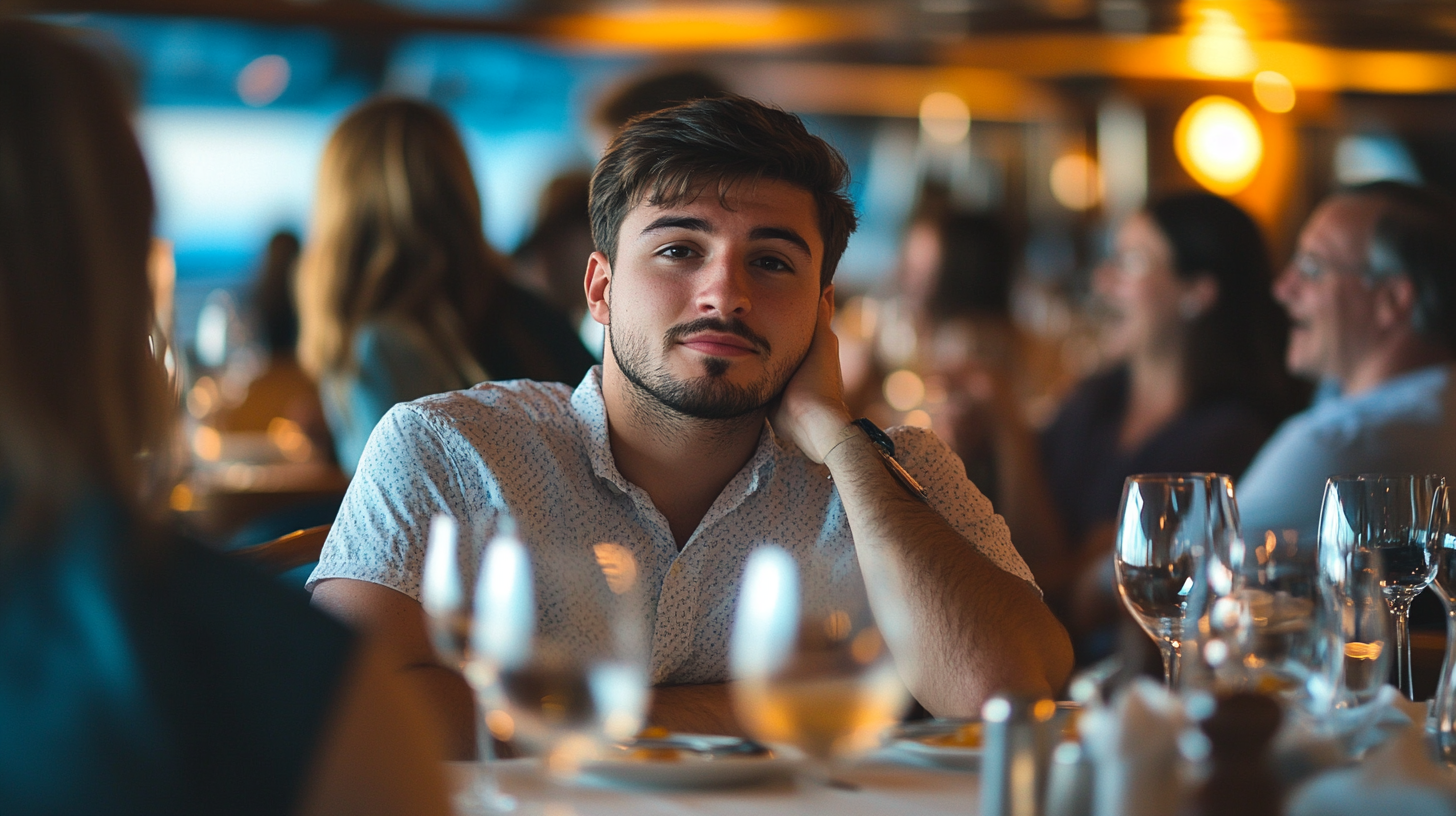 sitting alone at a cruise ship dining table
