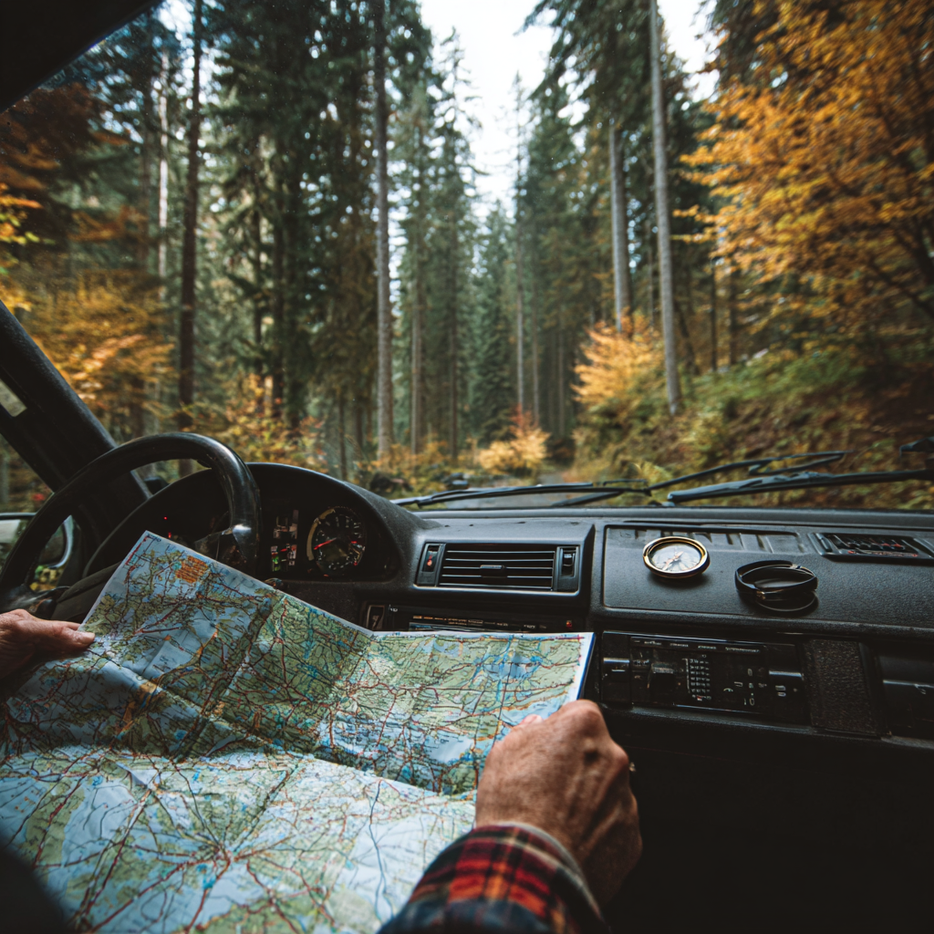 driver looking at a paper map