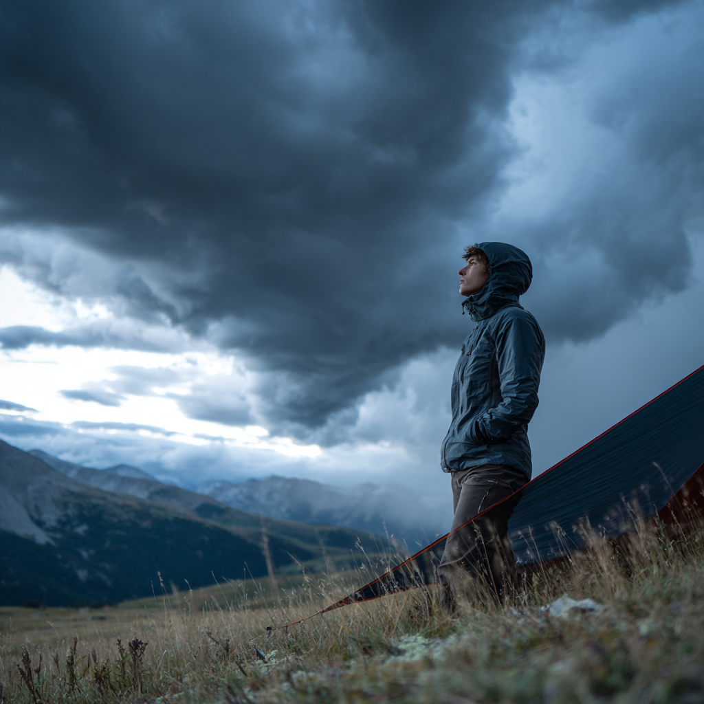 looking up at dark storm clouds