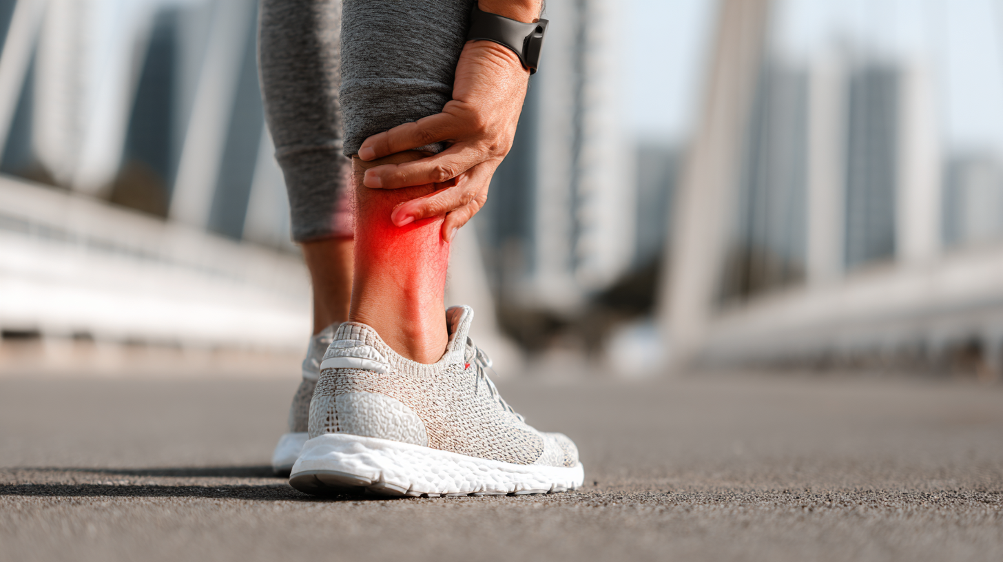 person holding their painful calf muscle