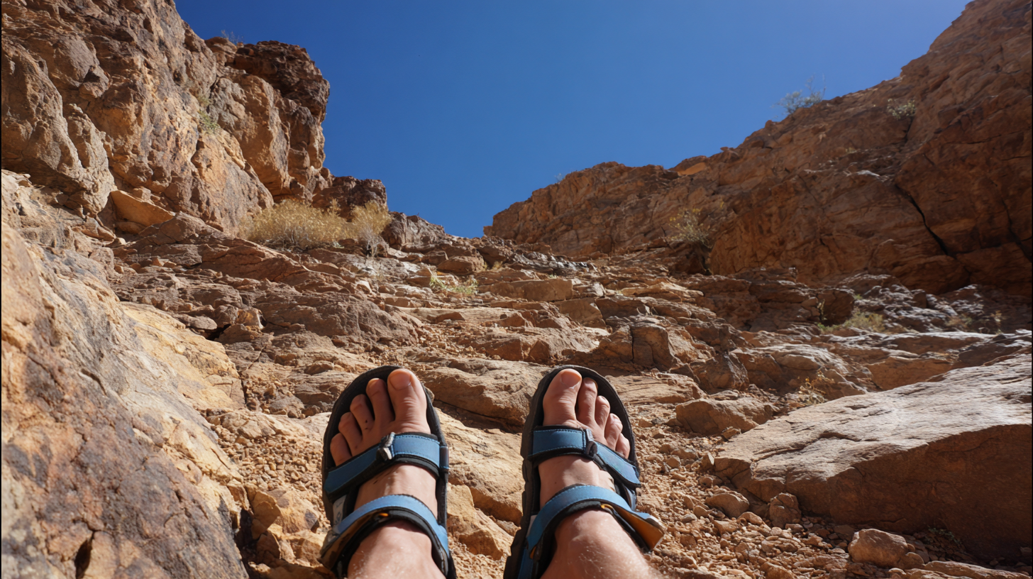 sandle showing natural toe spread on rocky terrain
