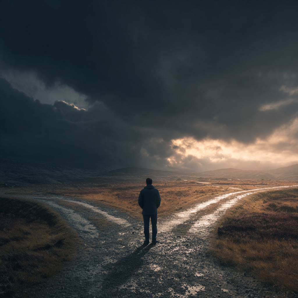 standing at a crossroads in the wilderness