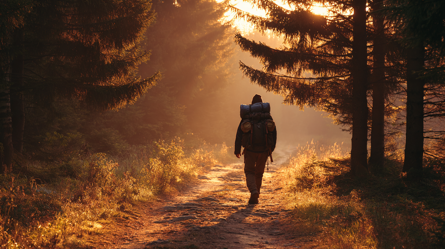 walking away from camera forest trail - option 1