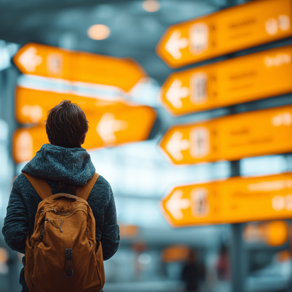 Multiple airport directional signs