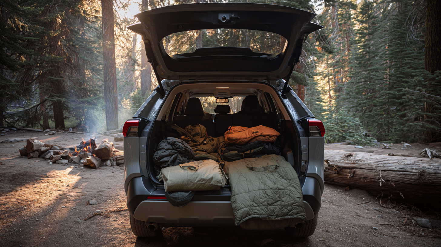 Rav4 parked in a forest clearing with hatch open