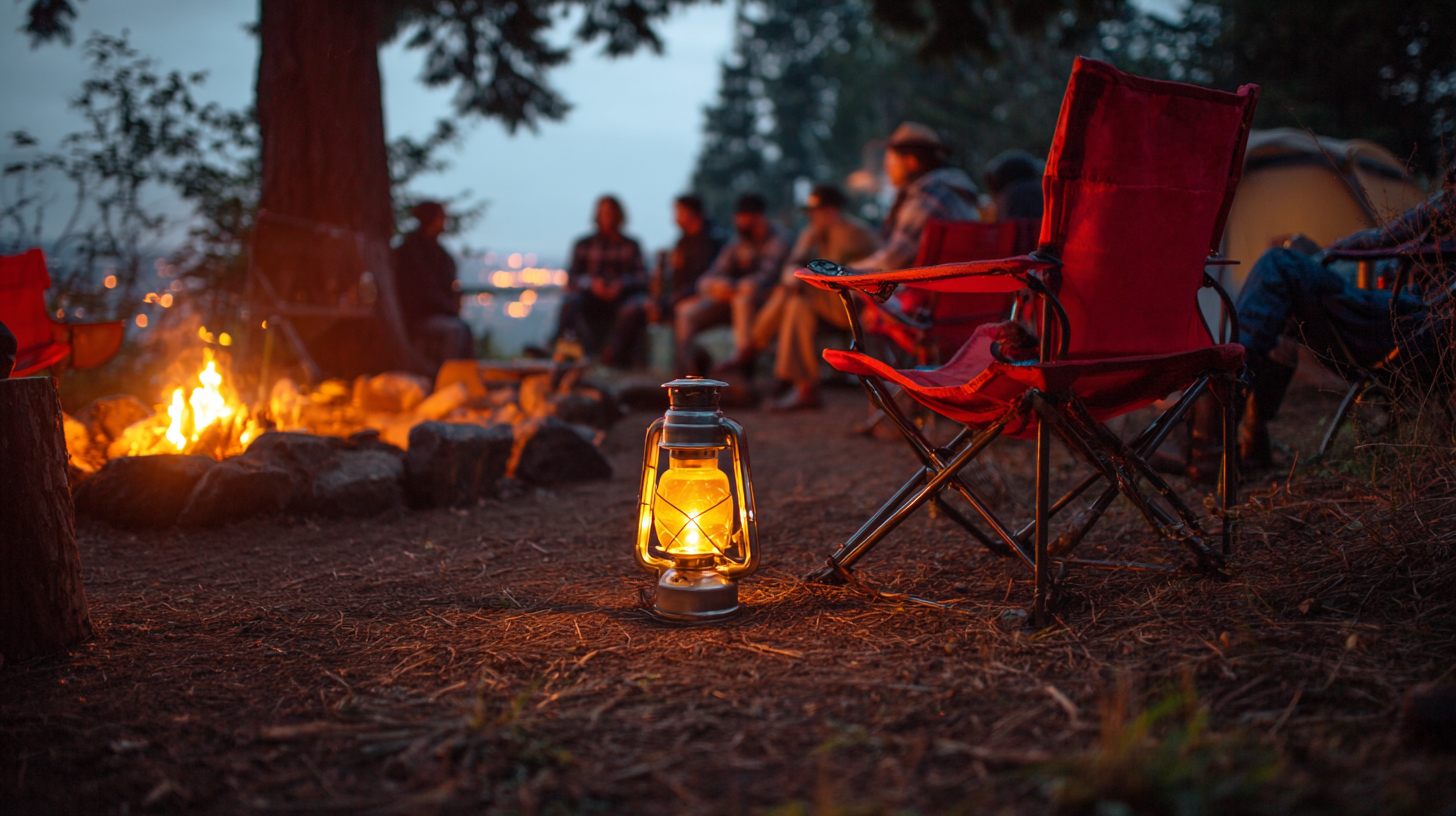 cozy campfire scene with camp chairs