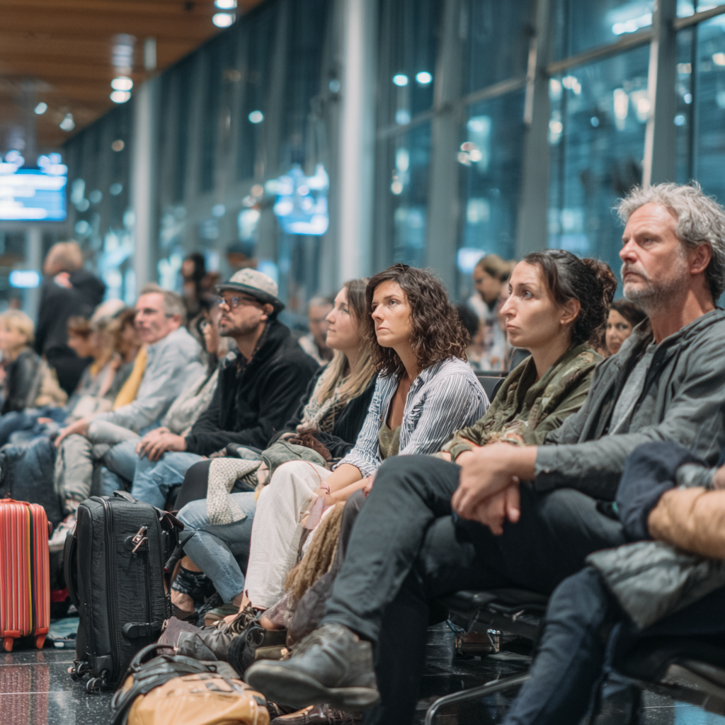 cruise passengers waiting in boarding area