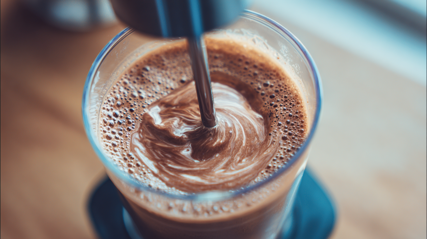 Electric frother mixing chocolate mint supplement